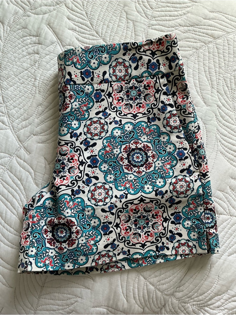 LOFT Teal & White Floral Medallion Shorts